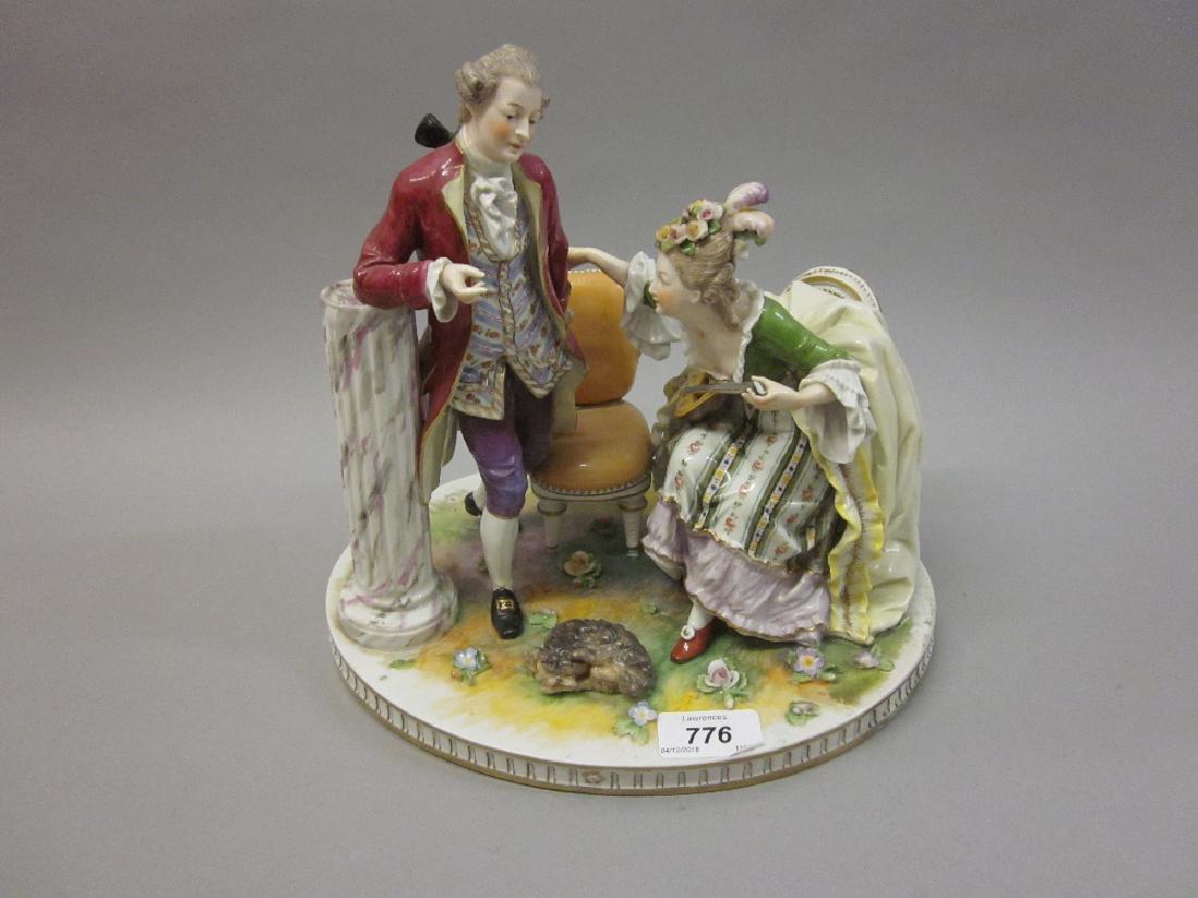 Sitzendorf porcelain group, two figures with a dog on (1 of 1)