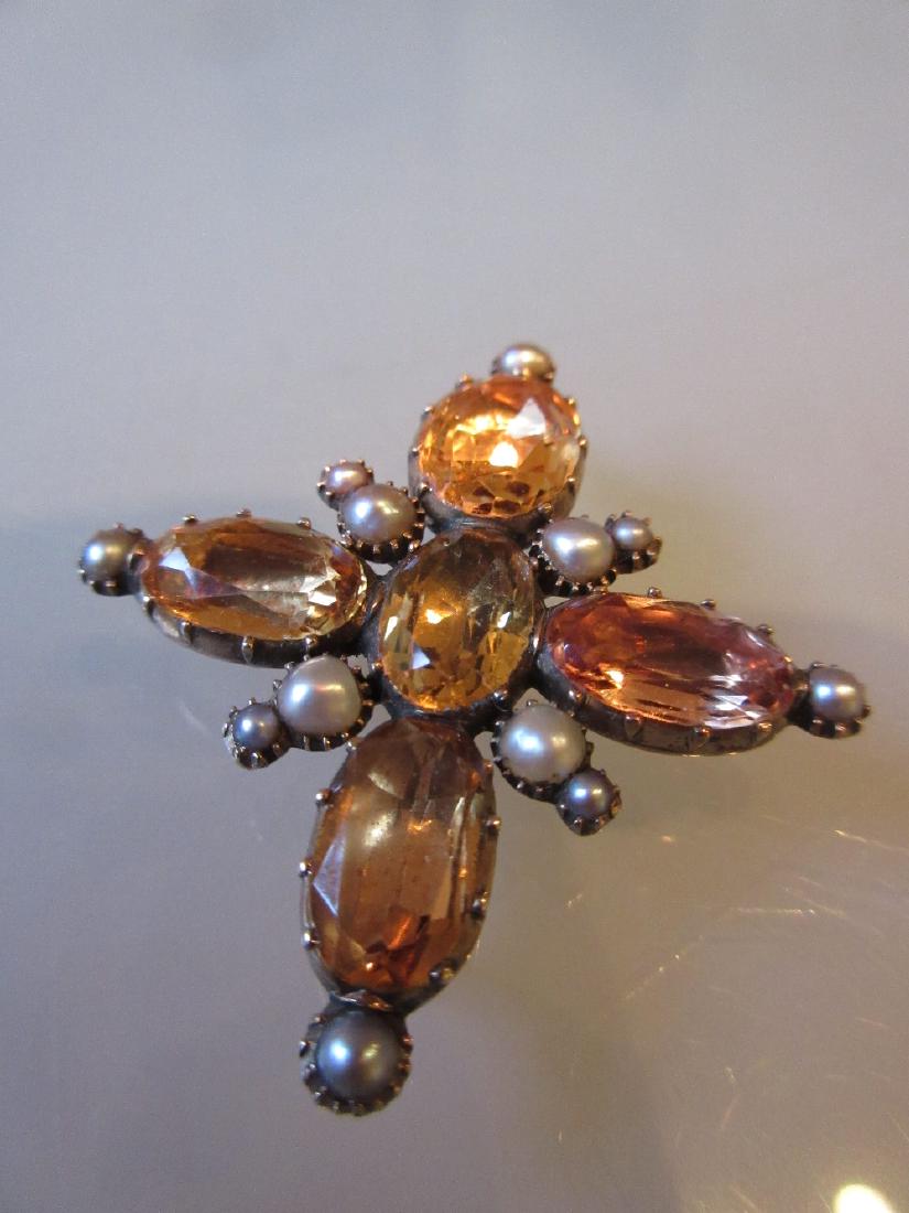 Antique yellow gold topaz and split seed pearl set (1 of 2)