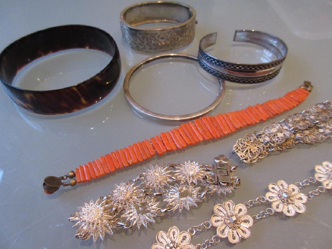 19th Century coral bracelet, three silver bangles, (1 of 1)
