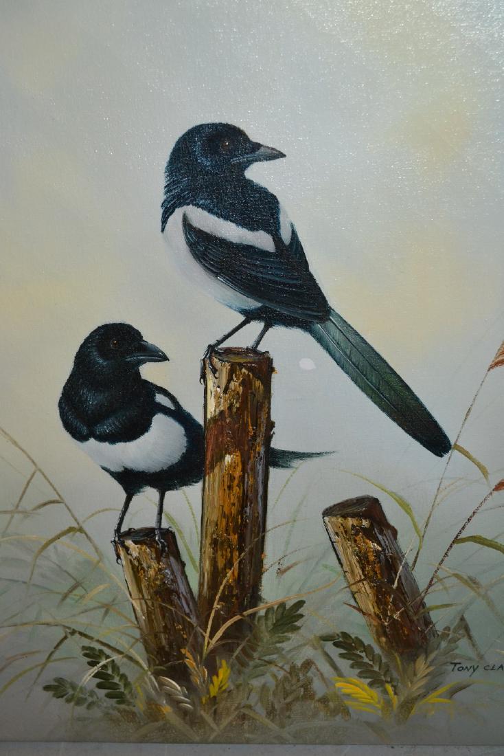 Tony Clark, oil on canvas, two magpies, unframed, 20ins (1 of 1)