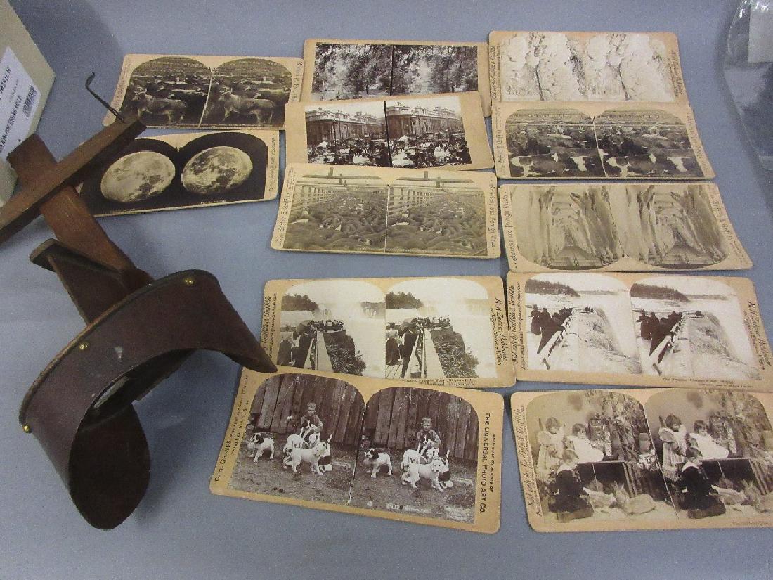 Victorian wooden stereo viewer together with a small: Victorian wooden stereo viewer together with a small quantity of cards