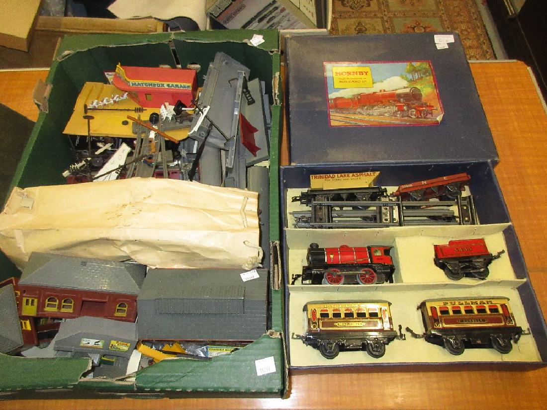 Hornby 0 gauge M1 passenger set in original box,: Hornby 0 gauge M1 passenger set in original box, together with a quantity of additional track and rolling stock and a quantity of 00 gauge rolling stock, track, accessories and a 2-6-2 locomotive