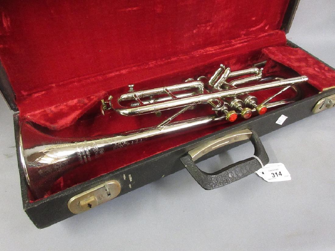 Silver plated trumpet by M.Y. and Co. in fitted box: Silver plated trumpet by M.Y. and Co. in fitted box