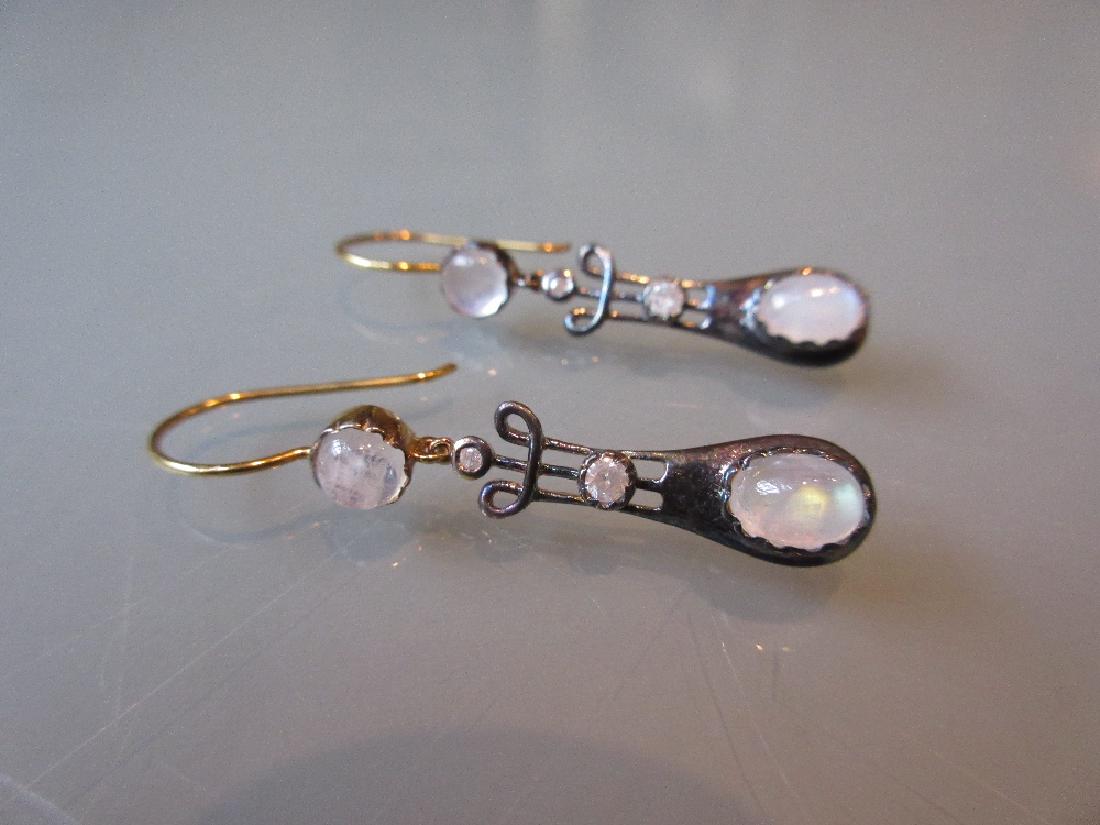 Pair of moonstone and diamond drop earrings: Pair of moonstone and diamond drop earrings