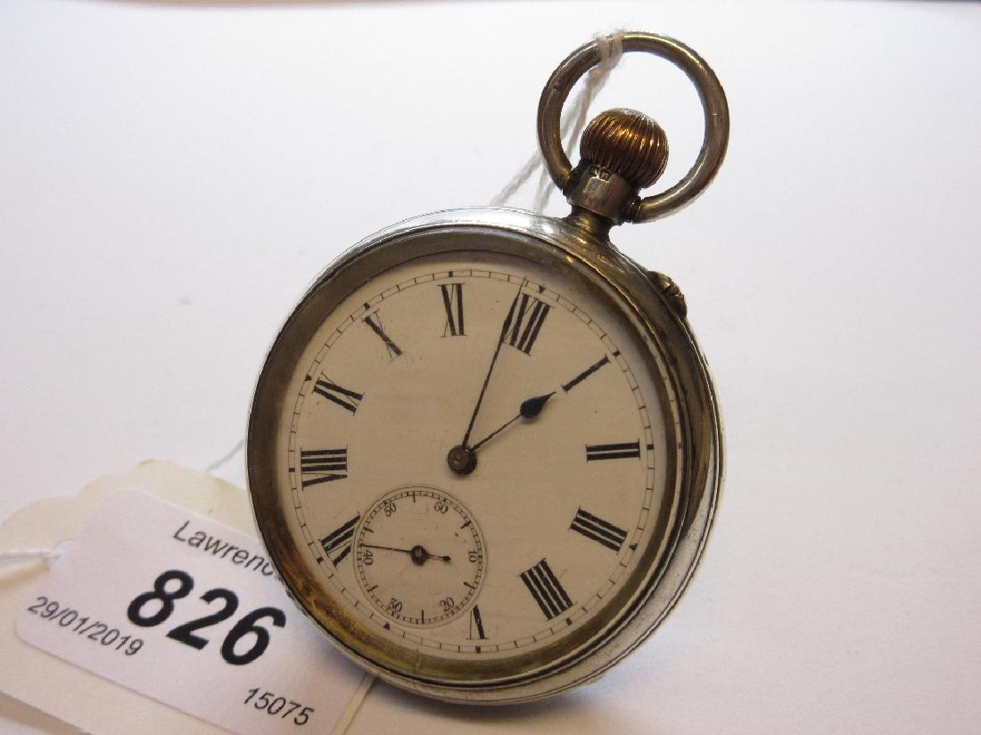 Late 19th Century English silver cased crown wind open: Late 19th Century English silver cased crown wind open face pocket watch with subsidiary seconds, the inner dust cover inscribed ' Examined by Dent, London ' (movement at fault)