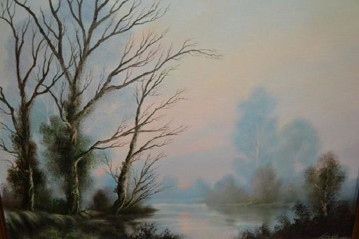 Leslie Cole Oil On Canvas Wooded Lake Scene 24ins X Jan 30