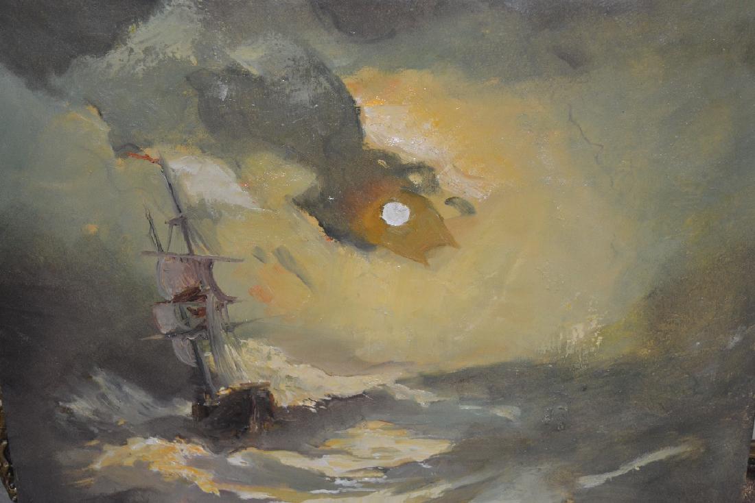 20th Century oil on canvas, a two masted sailing ship (1 of 1)