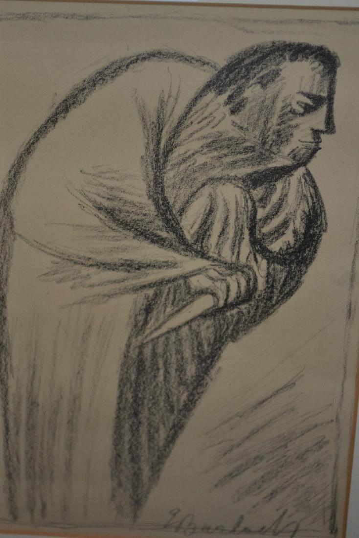 Ernst Barlach, lithograph, study of a figure with cloak: Ernst Barlach, lithograph, study of a figure with cloak and dagger, 11ins x 8ins