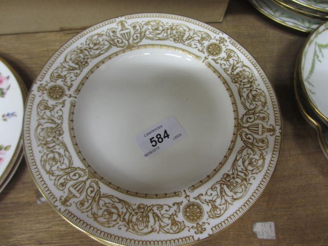 Set of twelve Royal Worcester Hyde Park pattern gilt: Set of twelve Royal Worcester Hyde Park pattern gilt decorated plates