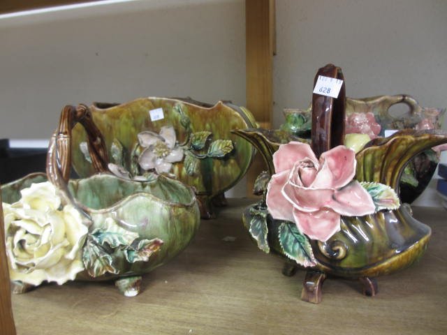 Five various floral encrusted Majolica type pottery (1 of 1)