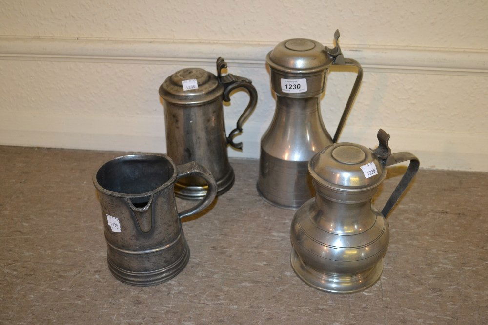 Continental pewter tappit hen, two lidded tankards and (1 of 1)
