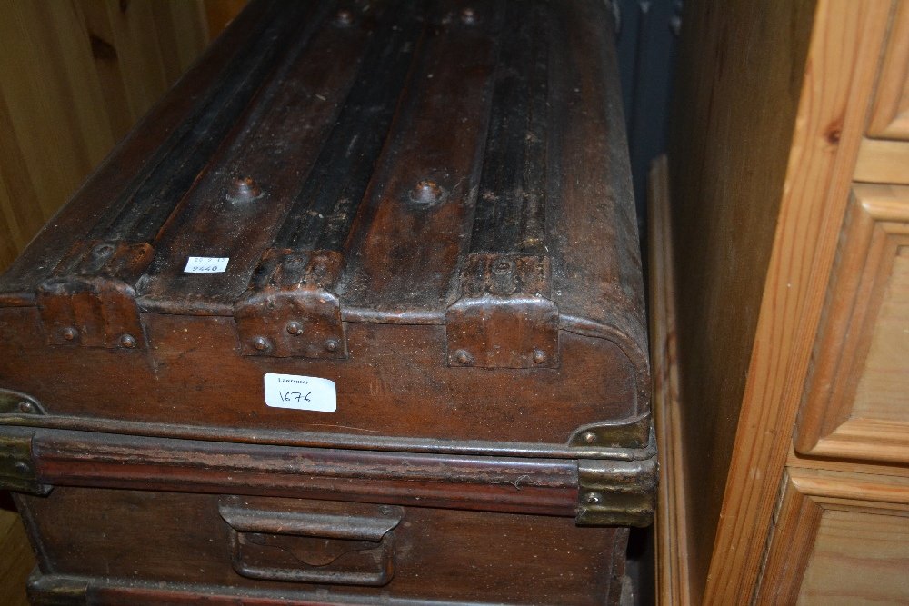 19th Century painted faux wood dome top travel trunk (1 of 2)