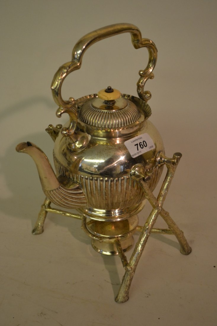 19th Century plated Britannia metal spirit kettle: 19th Century plated Britannia metal spirit kettle