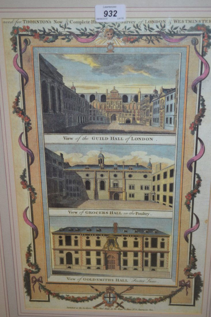 18th Century hand coloured engraving, view of the Guild (1 of 1)