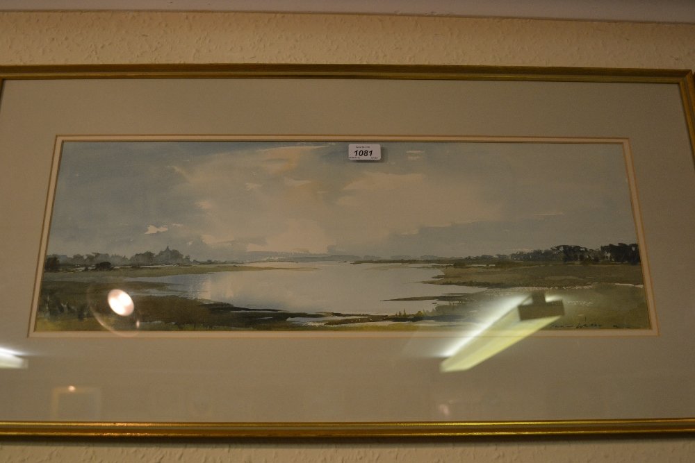 Edward Wesson, watercolour, river landscape, 9ins x: Edward Wesson, watercolour, river landscape, 9ins x 26.75ins, gilt framed