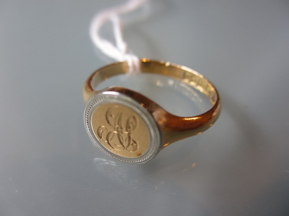 18ct Yellow gold signet ring, engraved with initials in (1 of 1)