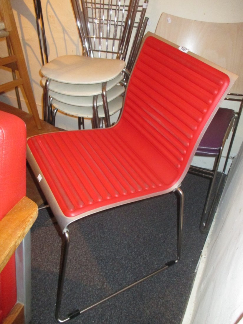 Ercol aluminium and red foam backed desk chair designed: Ercol aluminium and red foam backed desk chair designed by Lucius Ercolani