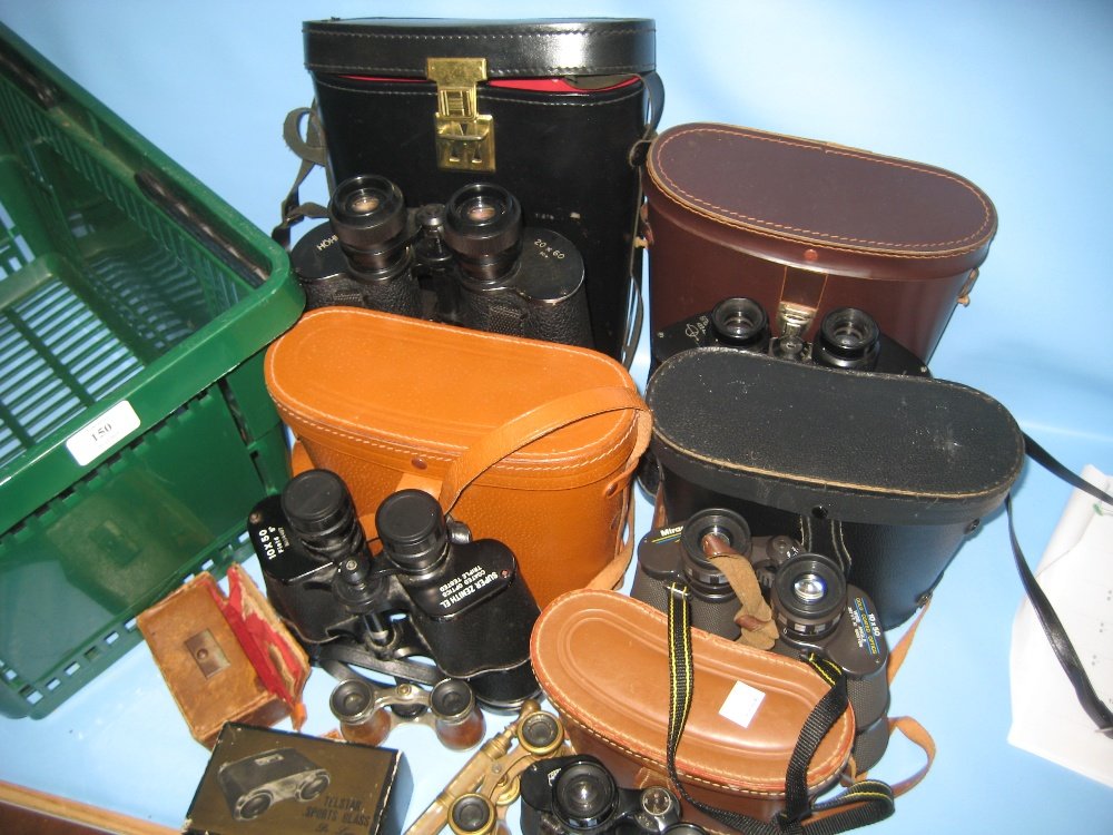 Pair of Hoher 20x 60 binoculars together with a: Pair of Hoher 20x 60 binoculars together with a quantity of other binoculars and opera glasses