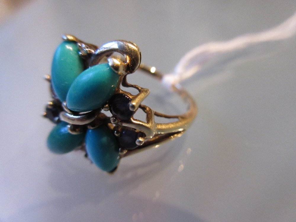 9ct Gold turquoise and sapphire cluster ring (1 of 1)