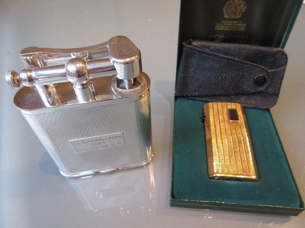 Large silver plated table lighter by Dunhill, (1 of 1)