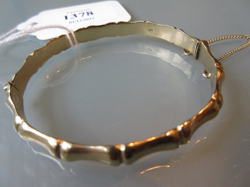 9ct Yellow gold bamboo form bracelet with guard chain (1 of 1)