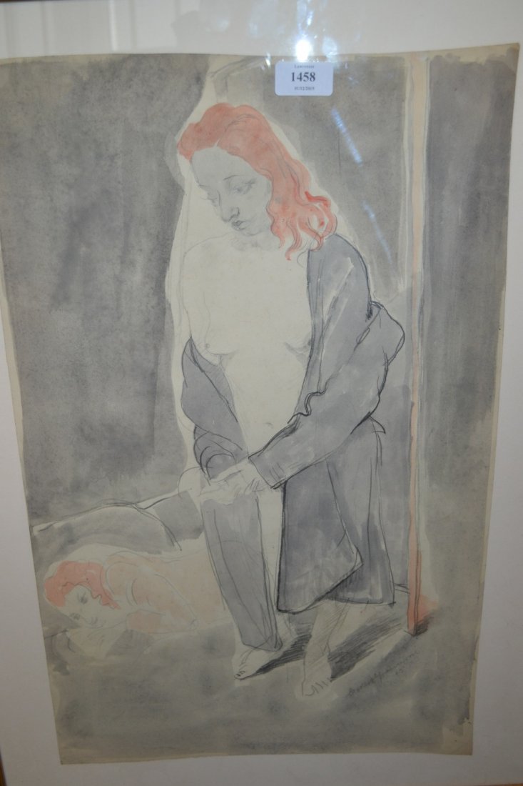 Ernest Greenwood, signed watercolour, semi nude female: Ernest Greenwood, signed watercolour, semi nude female in an interior, dated '45, 22.5ins x 14ins