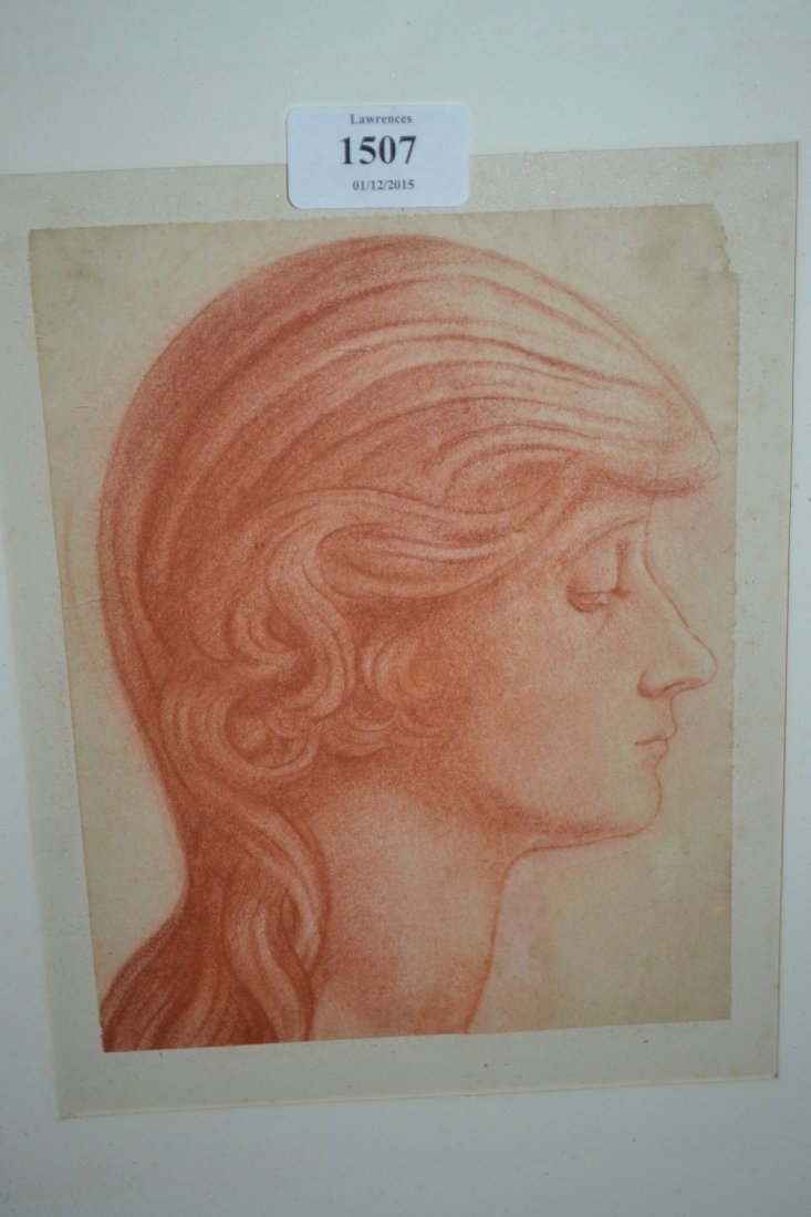 17th / 18th Century sanguine drawing, head study, 8ins (1 of 1)
