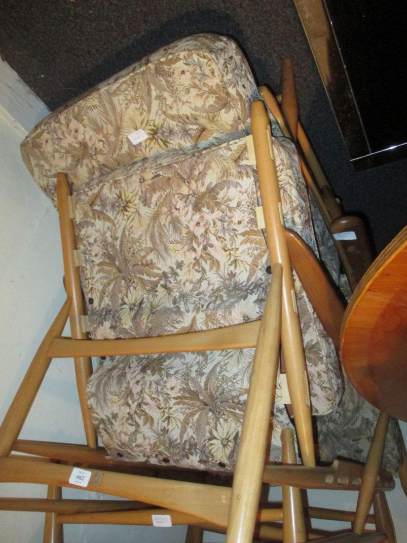 Two pairs of mid 20th Century Ercol pale beech: Two pairs of mid 20th Century Ercol pale beech armchairs together with two matching footstools