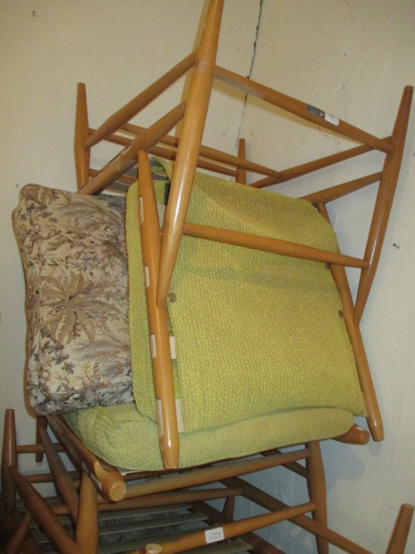 Pair of Ercol pale beech side chairs and another: Pair of Ercol pale beech side chairs and another similar stick back low seat chair