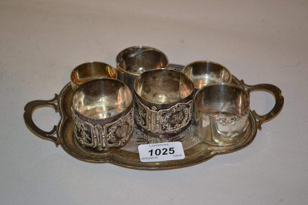 Small Russian silver two handled tray together with six (1 of 1)