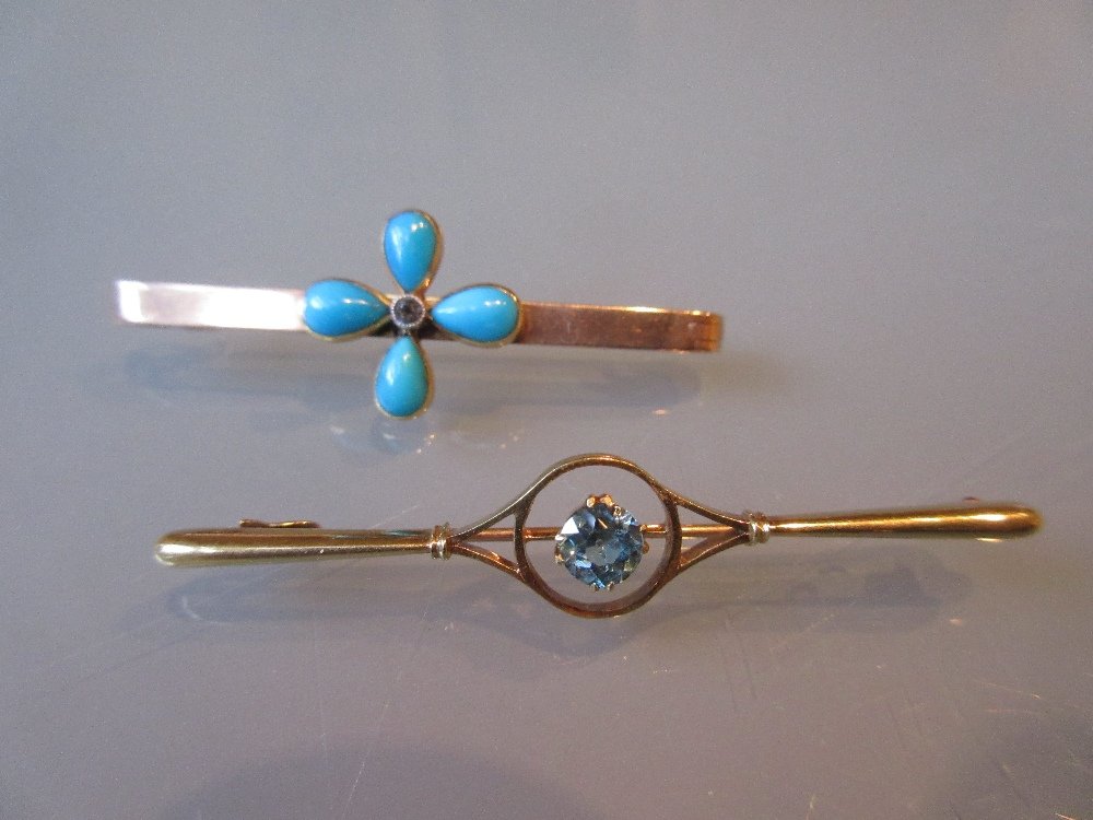 15ct Gold and blue zircon bar brooch and a 9ct gold and (1 of 1)