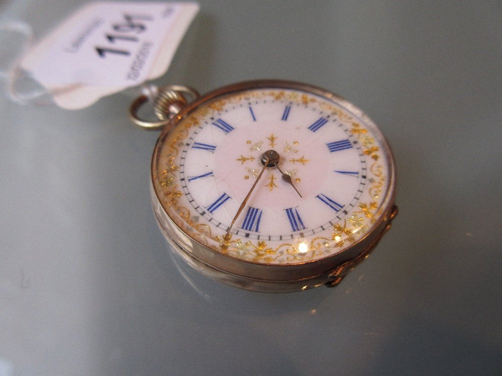 9ct Gold cased open face fob watch with enamel dial (1 of 2)