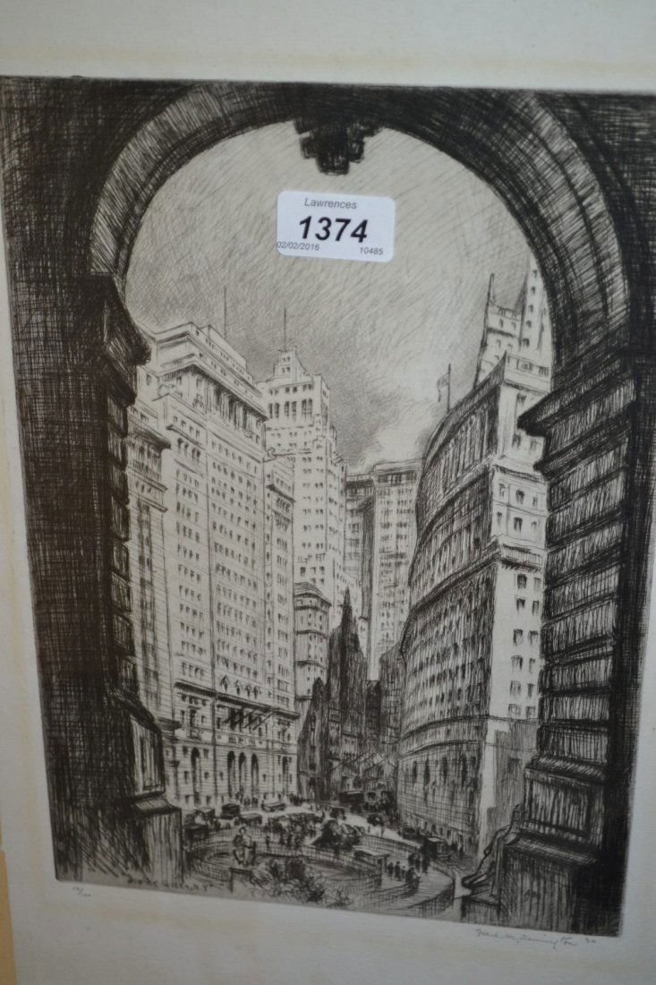 Frank Armington, signed etching, New York Street scene, (1 of 1)