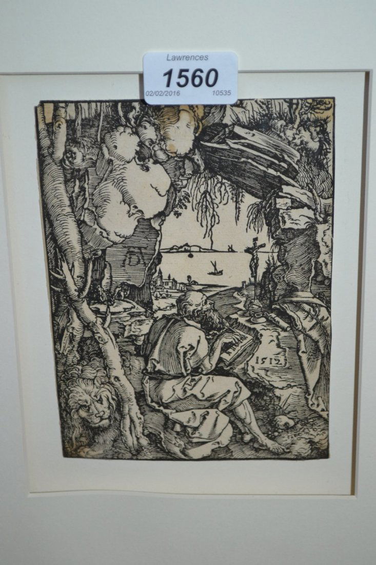 Woodcut print of St. Jerome in a cave, after Albrecht (1 of 1)