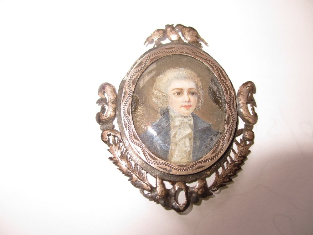 Oval gilt metal mounted watercolour portrait miniature (1 of 1)