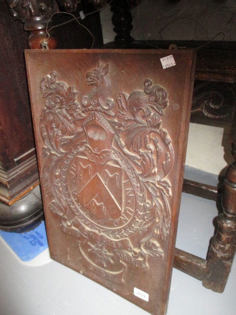 Late 19th Century carved oak armorial panel (1 of 1)