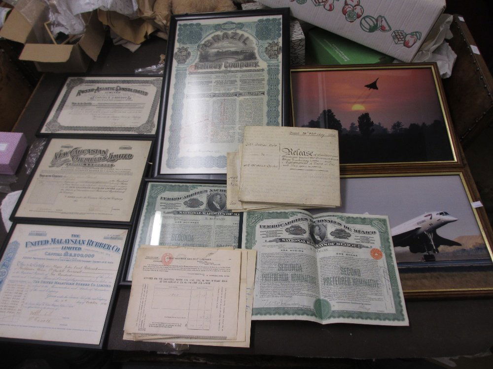 Quantity of framed share certificates, together with a (1 of 1)