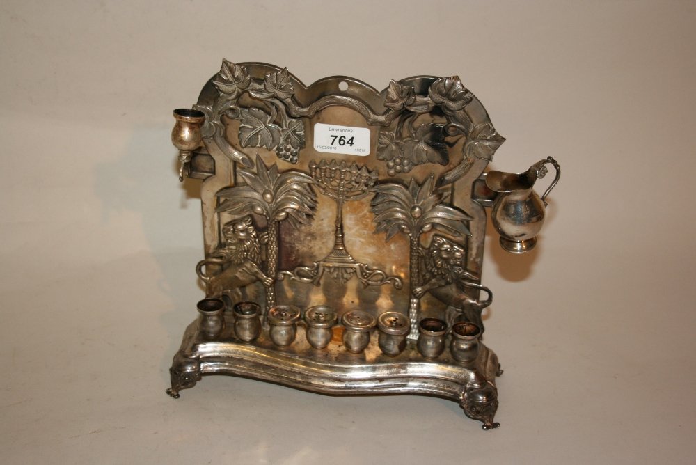 Polish silver plated hanukkah oil lamp decorated in (1 of 1)