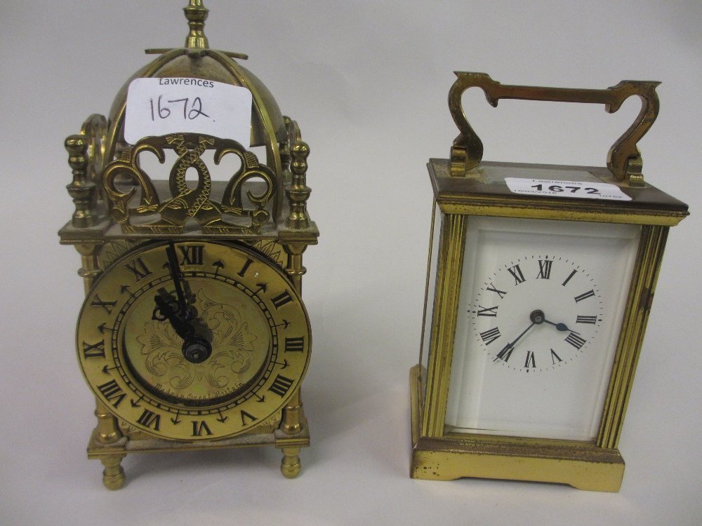 Small brass cased single train carriage clock with (1 of 3)