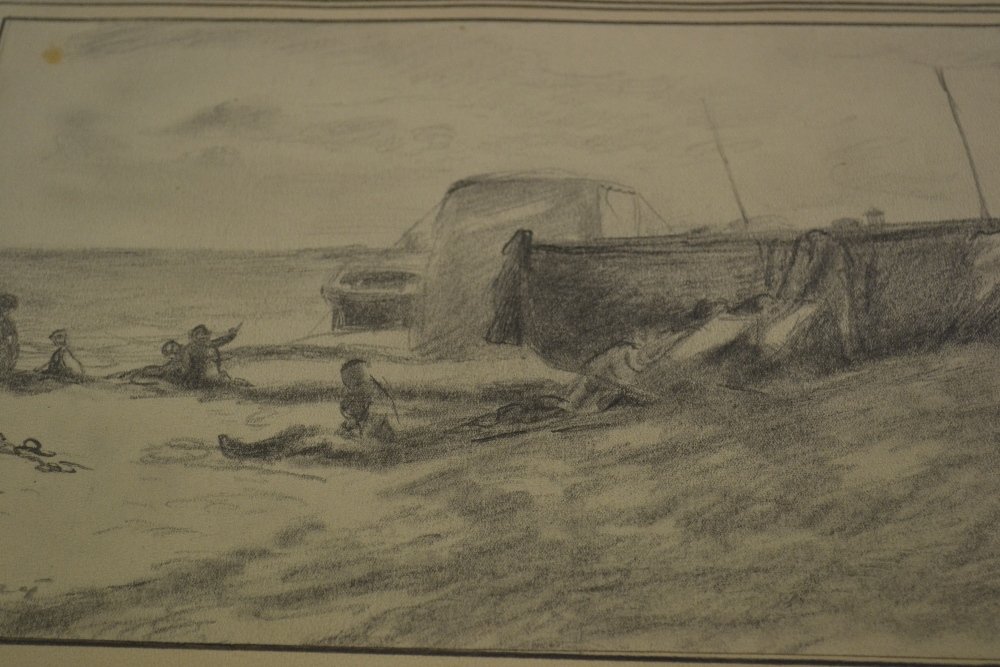Harold Hope Read, pair of pencil drawings, beach scenes: Harold Hope Read, pair of pencil drawings, beach scenes with figures, signed with initials and dated '24, together with another similar sketch