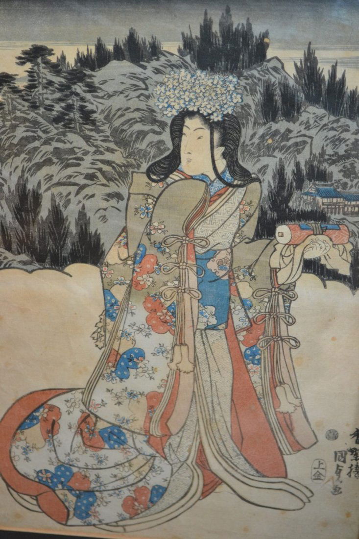 Antique Japanese woodblock print, figure in a (1 of 1)