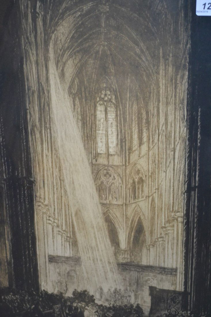 Frank Brangwyn, signed print, figures in a cathedral (1 of 1)