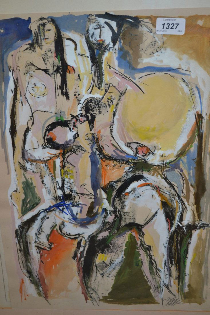 Motke Blum, large watercolour, abstract, signed, 19ins (1 of 1)