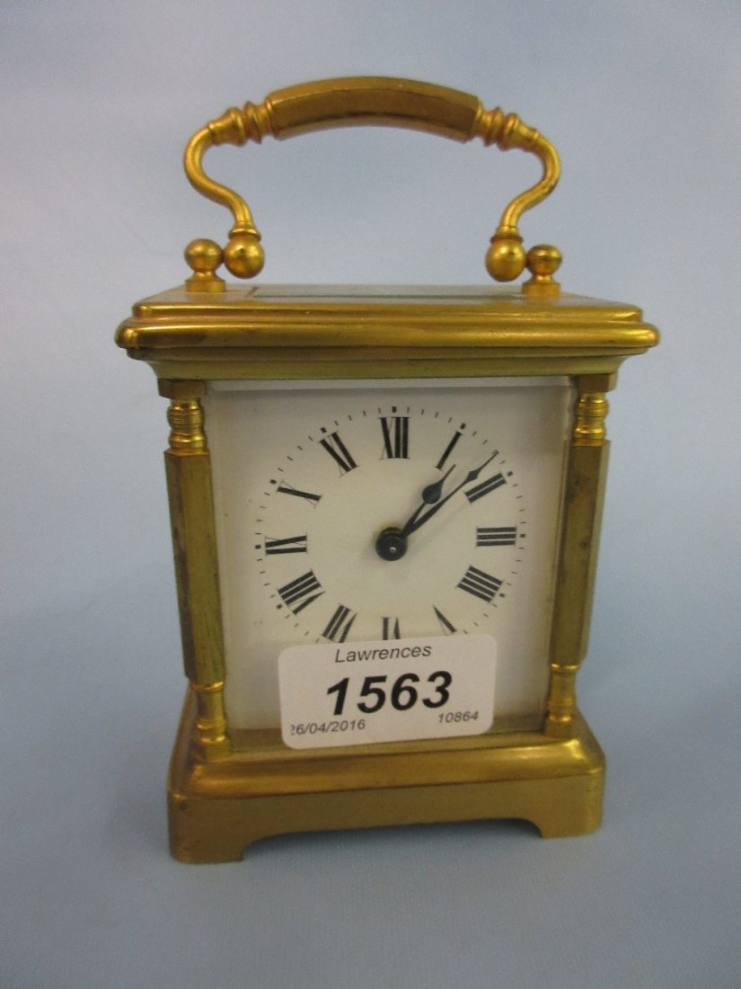Small French brass cased carriage clock, the enamel (1 of 1)