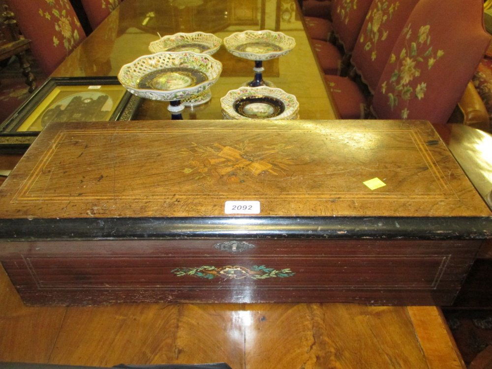 19th Century rosewood music box, the cover having (1 of 2)