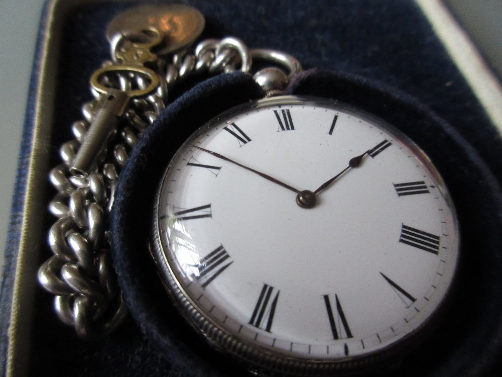 Silver cased open face pocket watch having enamel dial (1 of 1)