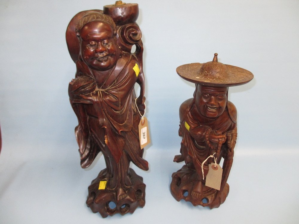 Two oriental carved wooden figures of sages (1 of 1)