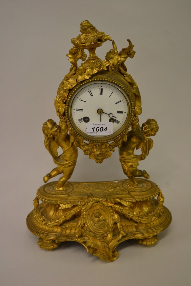 19th Century French ormolu mantel clock with cherub (1 of 1)