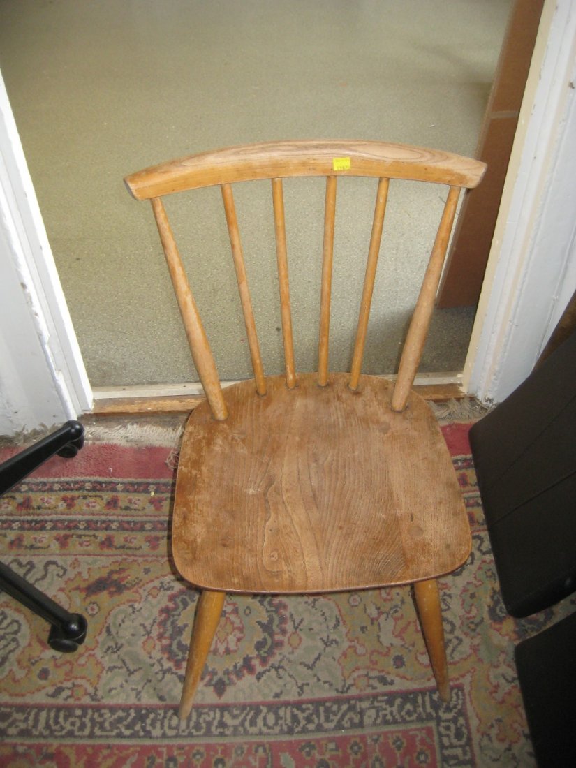 Set of four Ercol stick back kitchen chairs in light: Set of four Ercol stick back kitchen chairs in light elm and beech