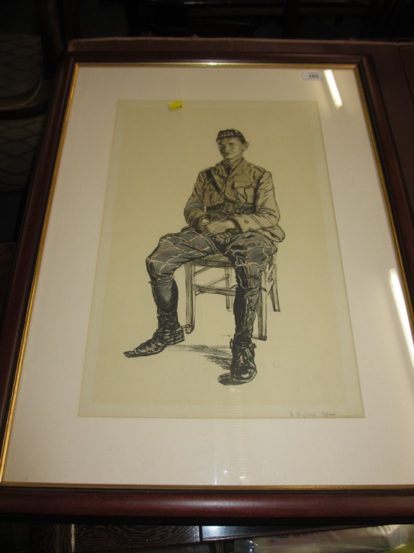 Original lithographic World War I poster of a Highland: Original lithographic World War I poster of a Highland officer by Muirhead Bone, published 1917, 20ins x 13ins
